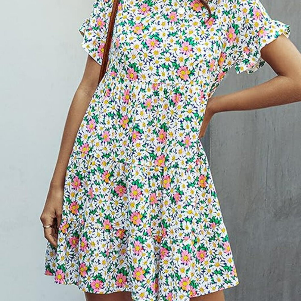 Women's daisy floral summer flowy dress